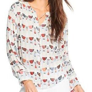Nic + Zoe Perk Up Coffee Cup Print Top Size Large